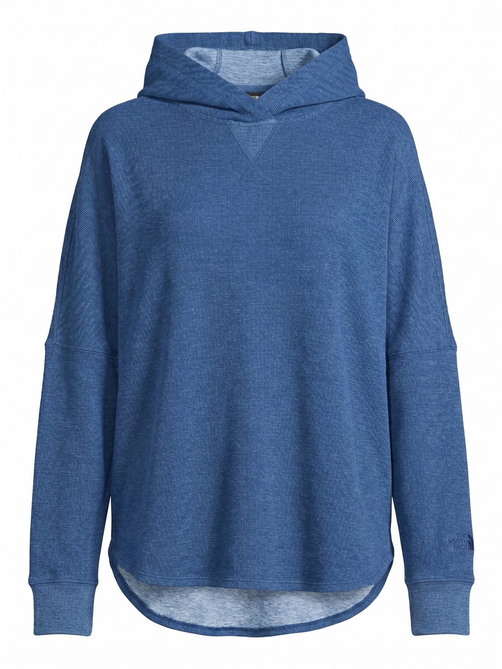The North Face Blue Ribbed Waffle Knit Oversized Pullover Hoodie Women XS Hiking